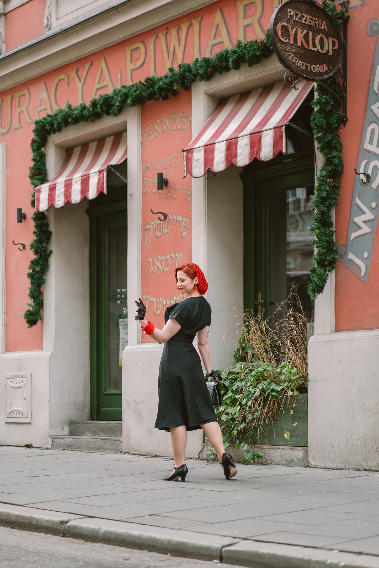 1940s Sawtooth Color Block Dress - Red/Black