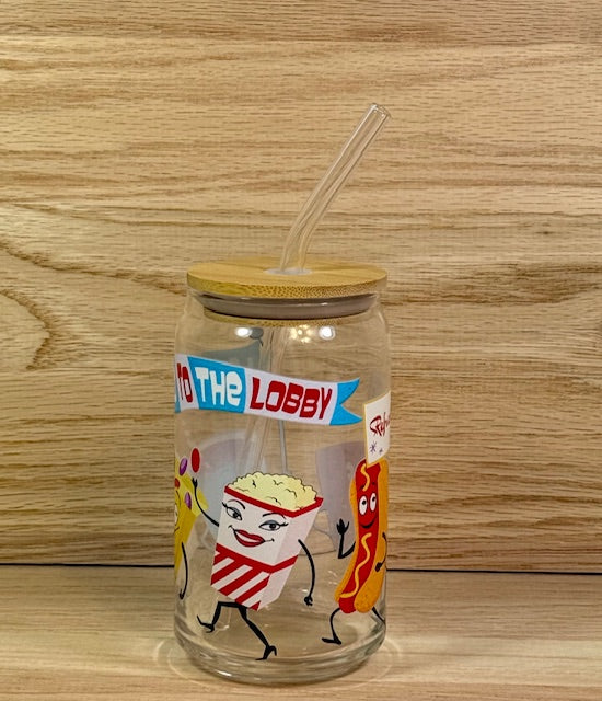 Let’s All Go To The Drive-In Glass with Bamboo Lid and Straw