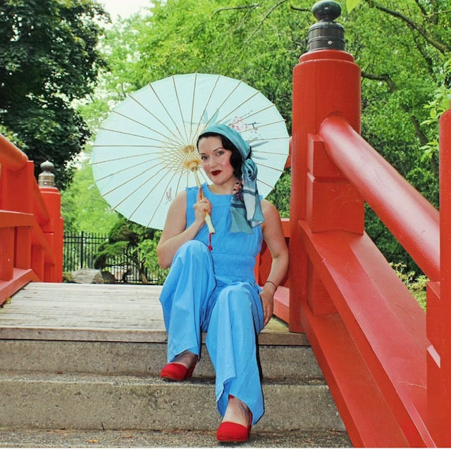 1930s Deco Beach Pyjama Jumpsuit- Berry Blue