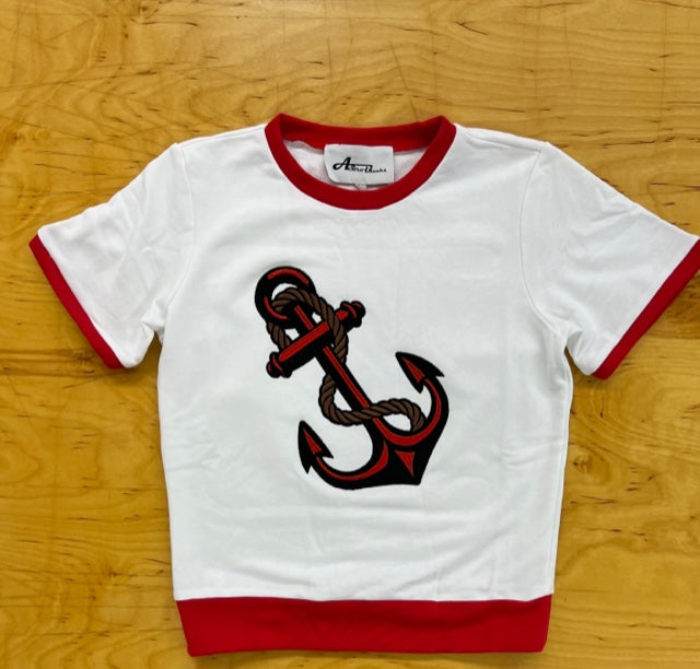 Anchors Away Red and White Ringer Pullover