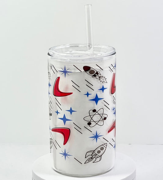 MCM Blast Off Glass with Drinking Lid and Straw