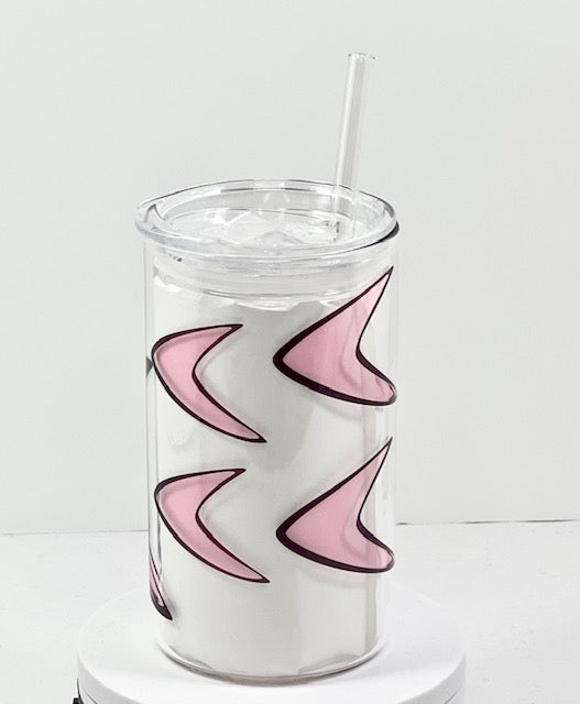 MCM Atomic Bettie Cat Boomerang Glass with Drinking Lid and Straw