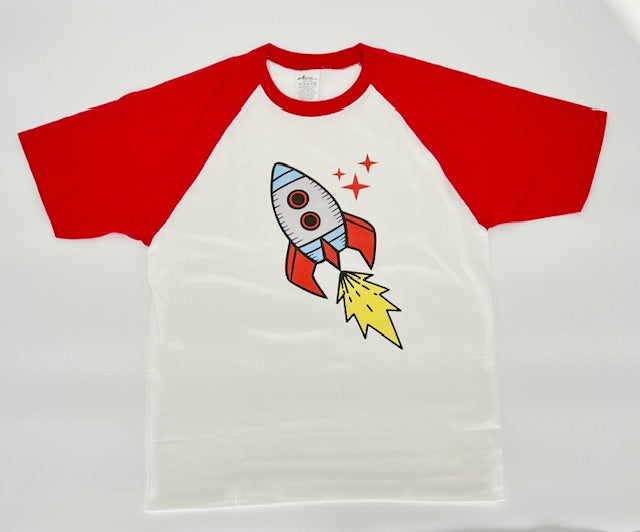 Blast Off Rocket T-Shirt - Red Raglan Tee