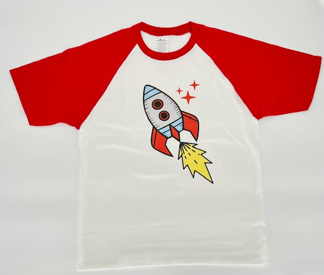 Blast Off Rocket T-Shirt - Red Raglan Tee