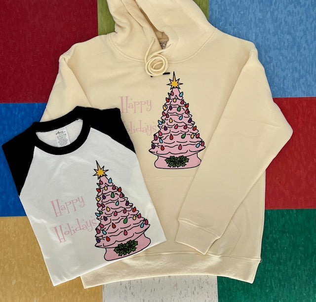Kitschmas Pink Ceramic Tree Raglan Tee