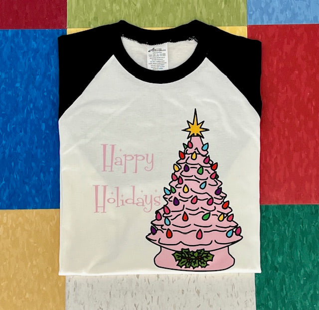 Kitschmas Pink Ceramic Tree Raglan Tee