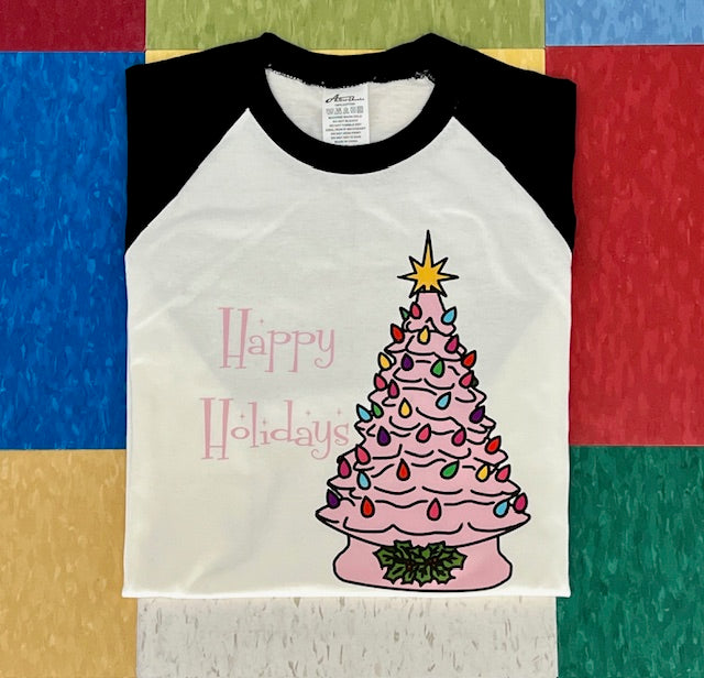 Kitschmas Pink Ceramic Tree Raglan Tee