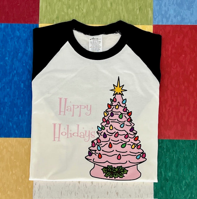 Kitschmas Pink Ceramic Tree Raglan Tee