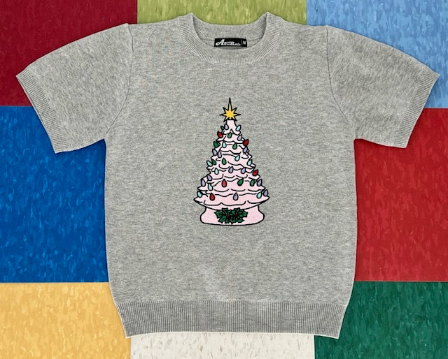 Kitschmas Pink Ceramic Tree Grey Sweater