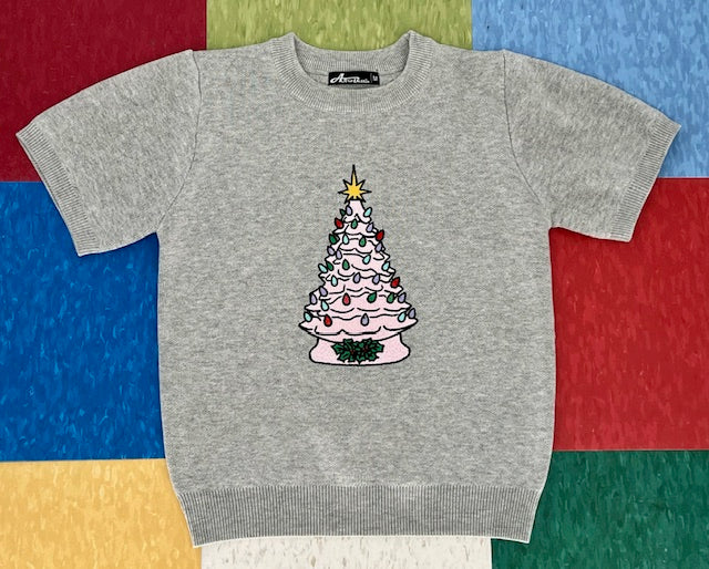 Kitschmas Pink Ceramic Tree Grey Sweater