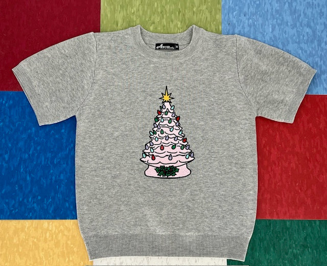 Kitschmas Pink Ceramic Tree Grey Sweater