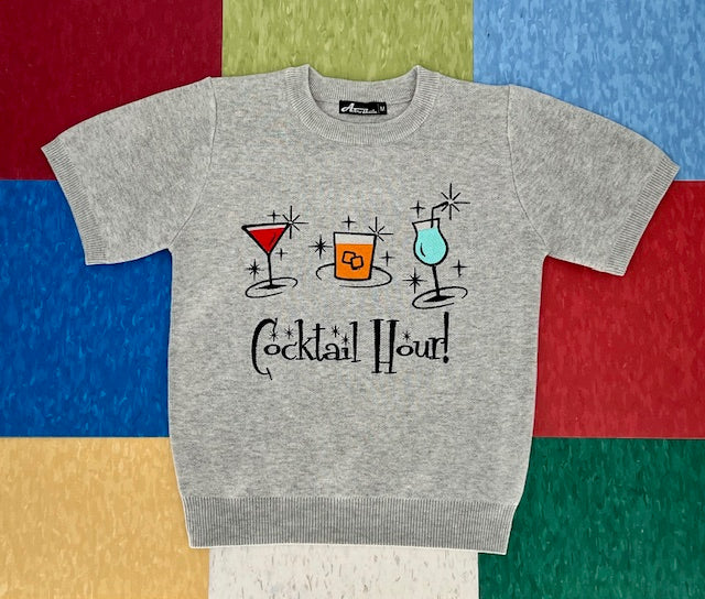 Retro Cocktail Hour Grey Sweater - Black