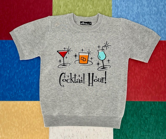 Retro Cocktail Hour Grey Sweater - Black