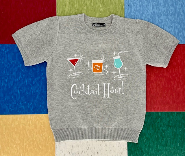 Retro Cocktail Hour Grey Sweater - White
