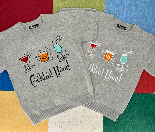 Retro Cocktail Hour Grey Sweater - White
