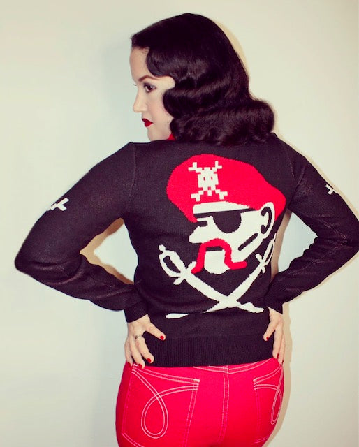 AHOY 1950's Pirate and Skulls Sweater-Black