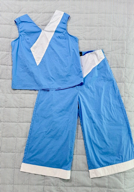 1930s Deco Beach Pyjama Culottes - Berry Blue