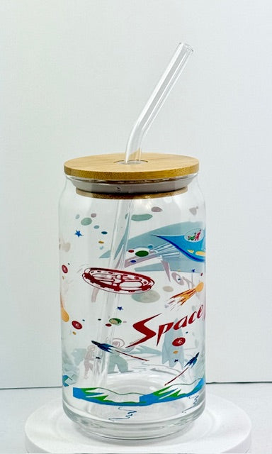 Space Patrol Glass with Bamboo Lid and Straw