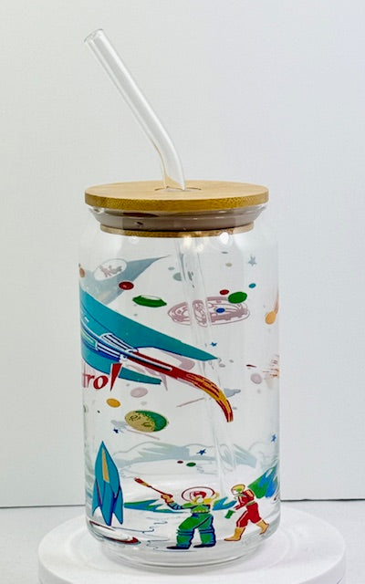 Space Patrol Glass with Bamboo Lid and Straw