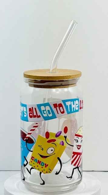 Let’s All Go To The Drive-In Glass with Bamboo Lid and Straw