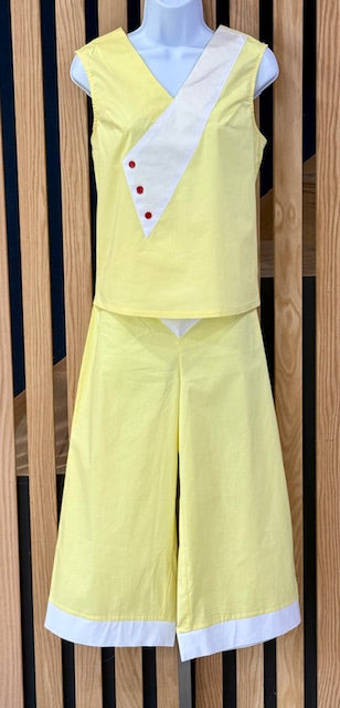 1930s Deco Beach Pyjama Culottes - Lemon