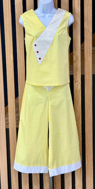 1930s Deco Beach Pyjama Culottes - Lemon
