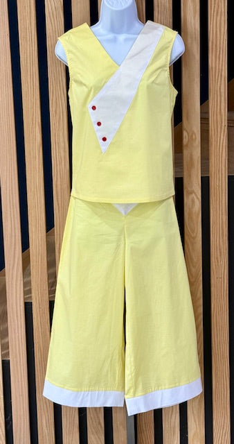 1930s Deco Beach Pyjama Culottes - Lemon