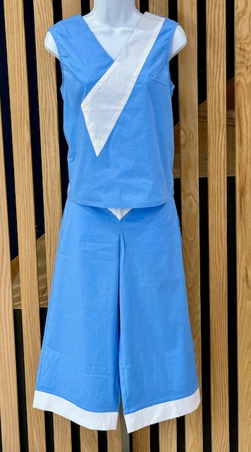 1930s Deco Beach Pyjama Culottes - Berry Blue
