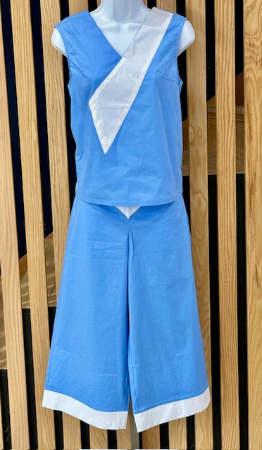 1930s Deco Beach Pyjama Culottes - Berry Blue