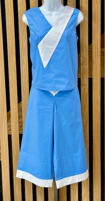 1930s Deco Beach Pyjama Culottes - Berry Blue