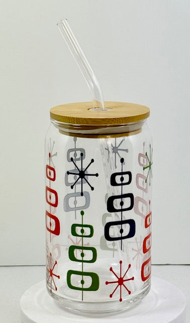 Mid-Century Modern Glass with Bamboo Lid and Straw