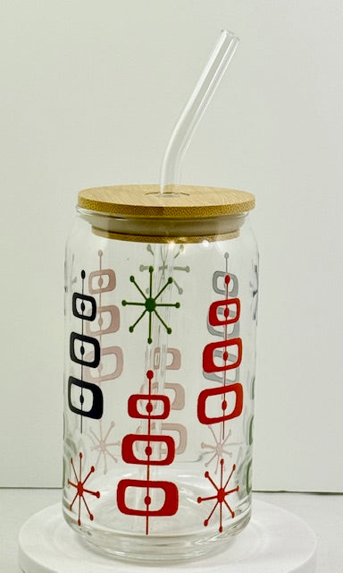 Mid-Century Modern Glass with Bamboo Lid and Straw