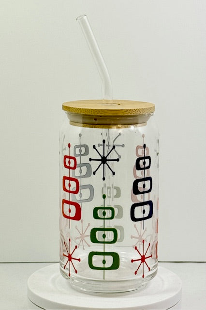 Mid-Century Modern Glass with Bamboo Lid and Straw
