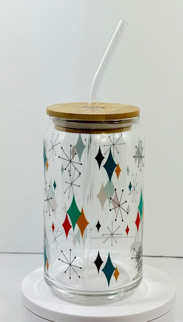 MCM Atomic Diamond Glass with Bamboo Lid and Straw