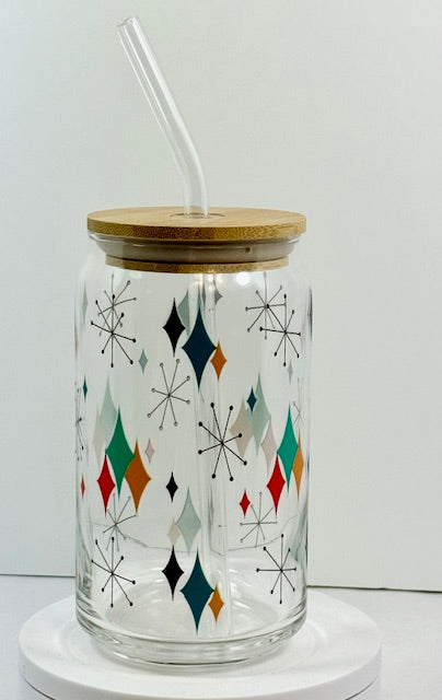 MCM Atomic Diamond Glass with Bamboo Lid and Straw