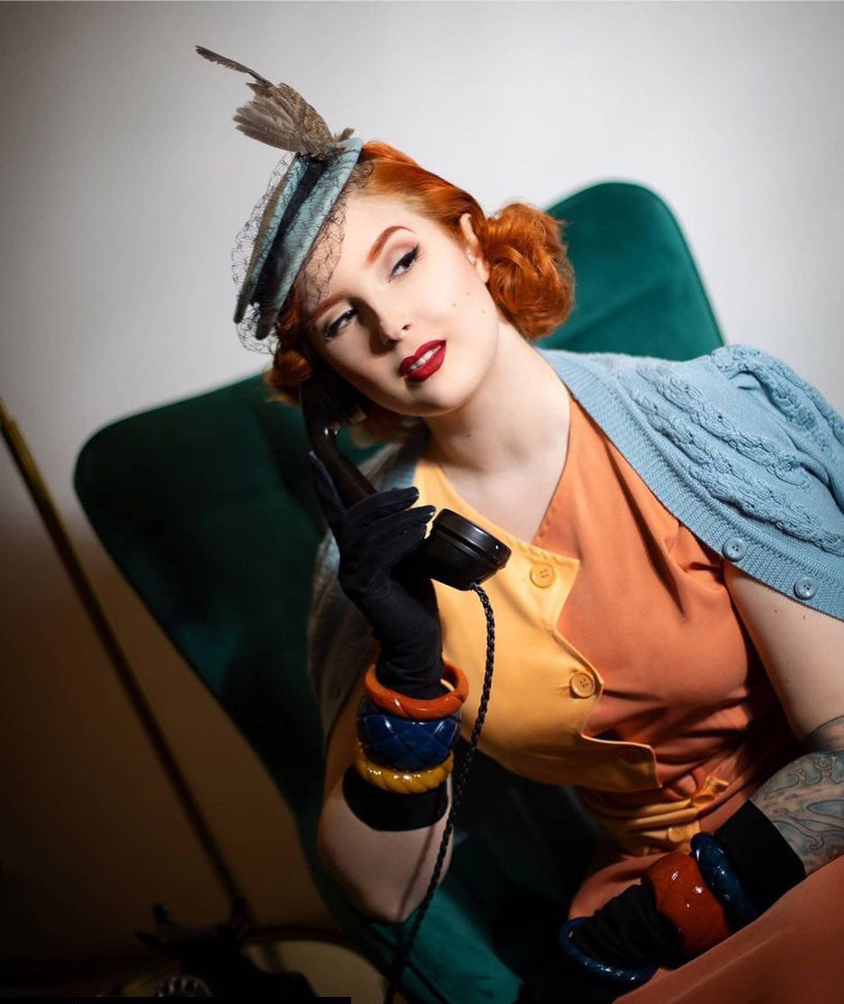 1940s Sawtooth Color Block Dress - Peach/Copper