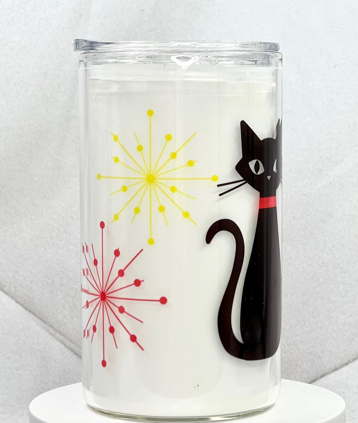 Atomic Cat Glass with Drinking Lid and Straw