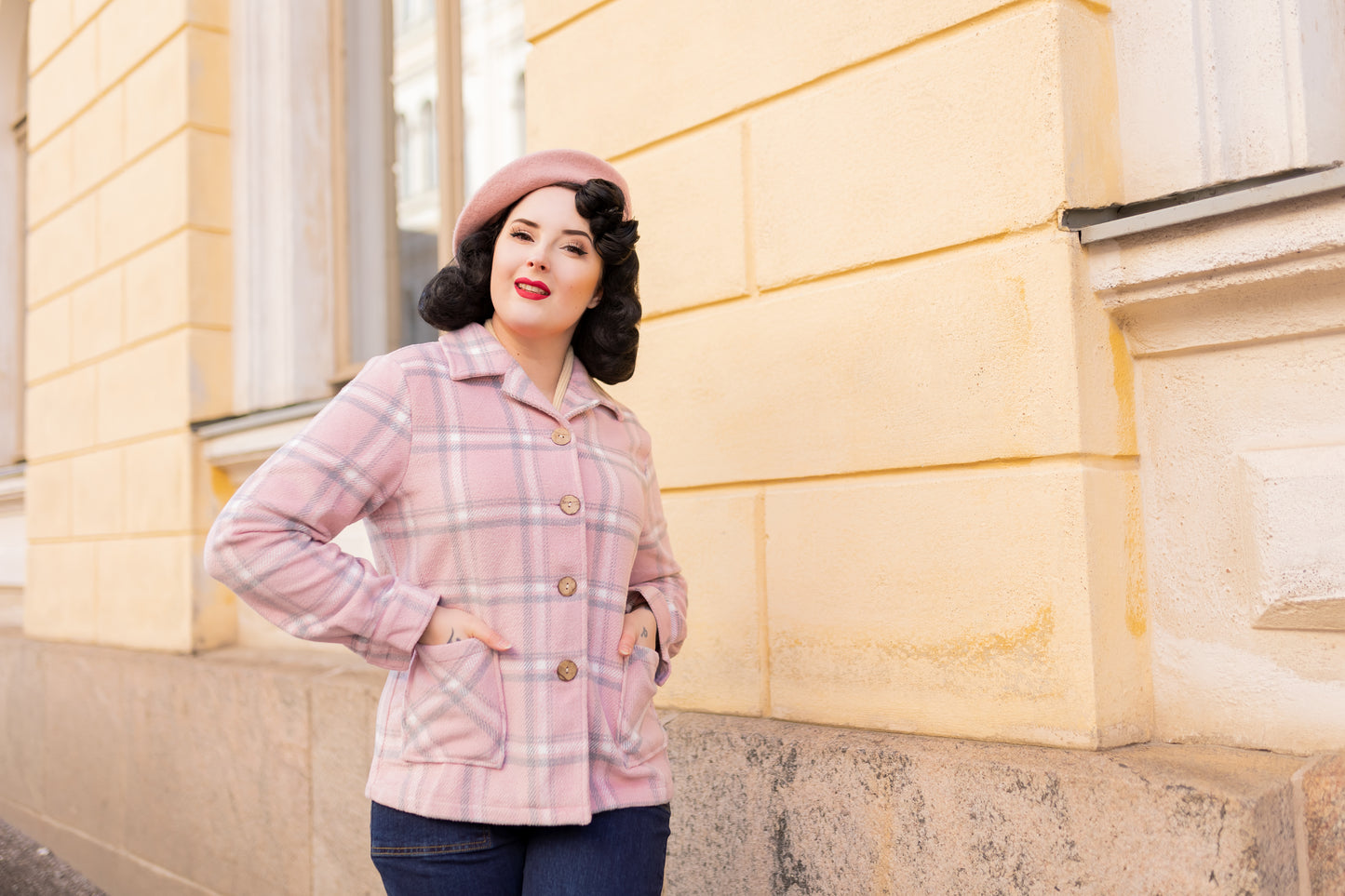 1940's Button Down Jacket-Pink/Silver