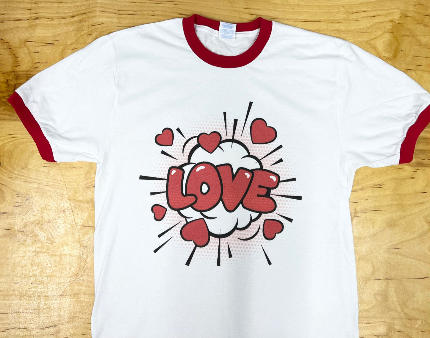LOVE Pop Art Red and White Ringer T-Shirt