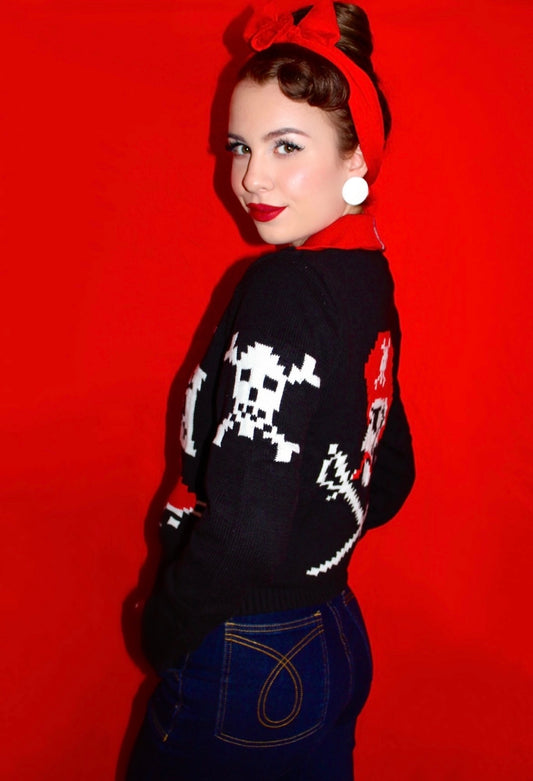 AHOY 1950's Pirate and Skulls Sweater-Black