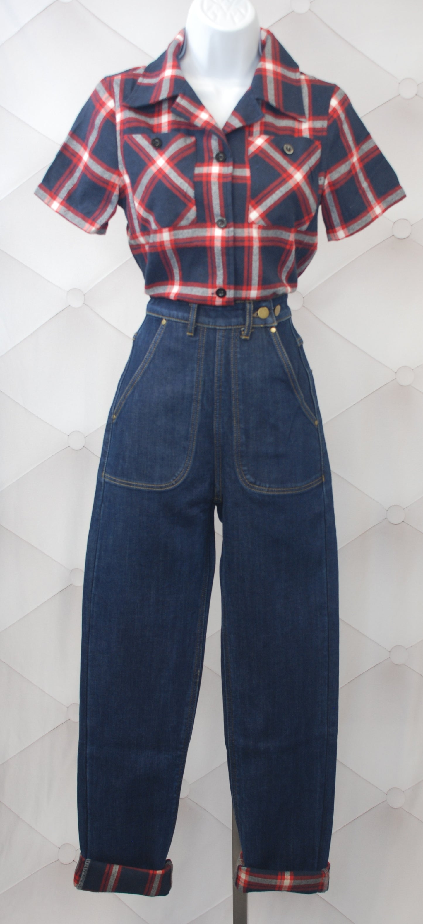 1940s Reproduction Flannel Lined Jeans - Red/Blue