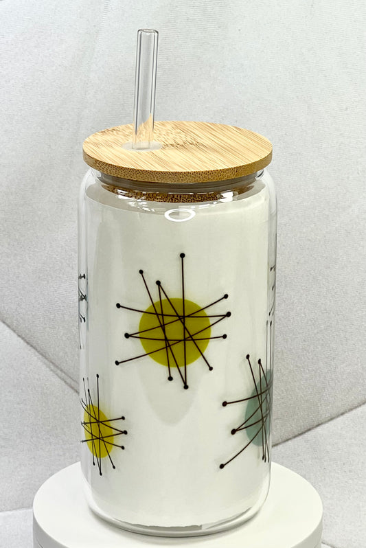 Starburst Franciscan Glass with Bamboo Lid and Straw