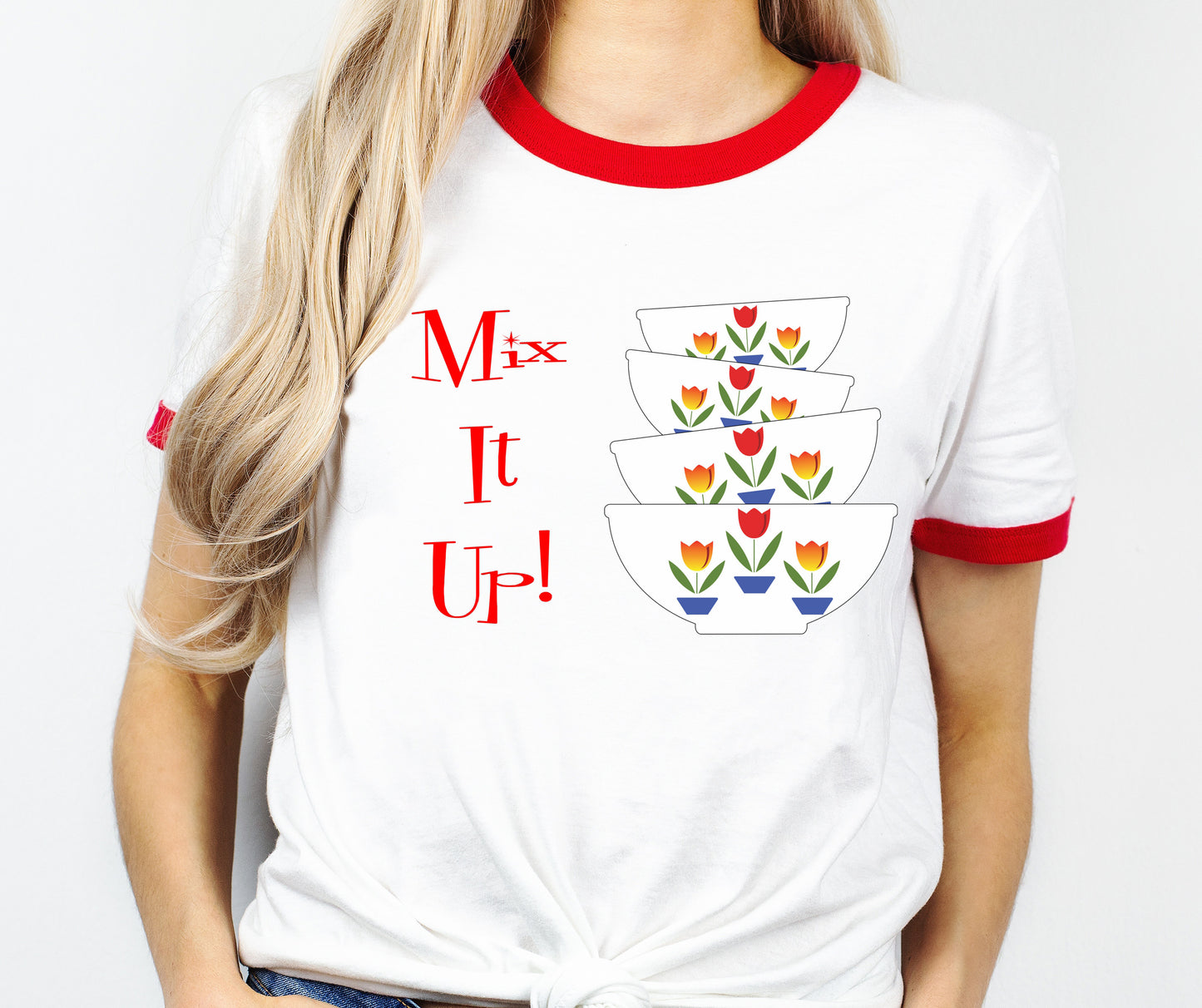 Fire King Style Tulip Red and White Ringer T-Shirt