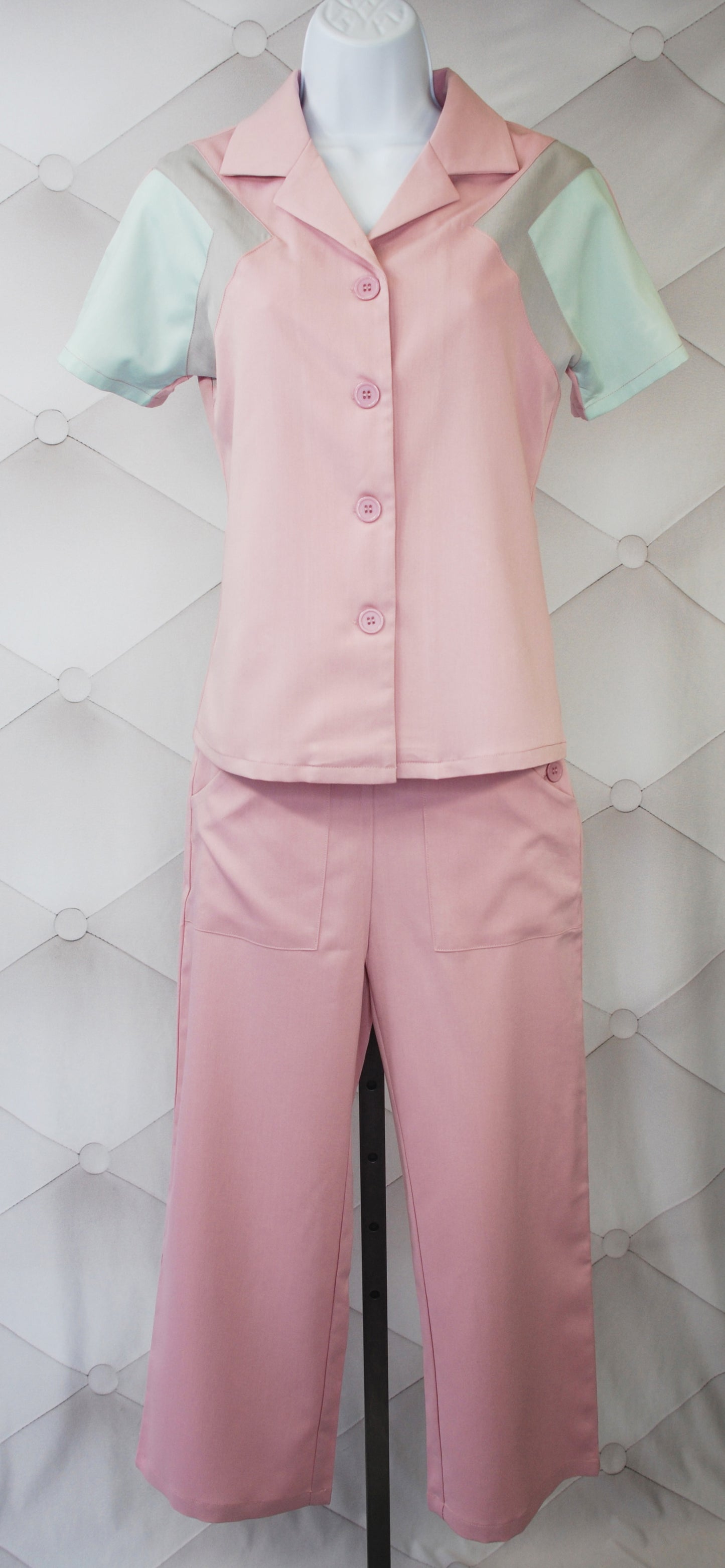 1940s Reproduction Tri-Tone Short Sleeve Work Blouse - Rose