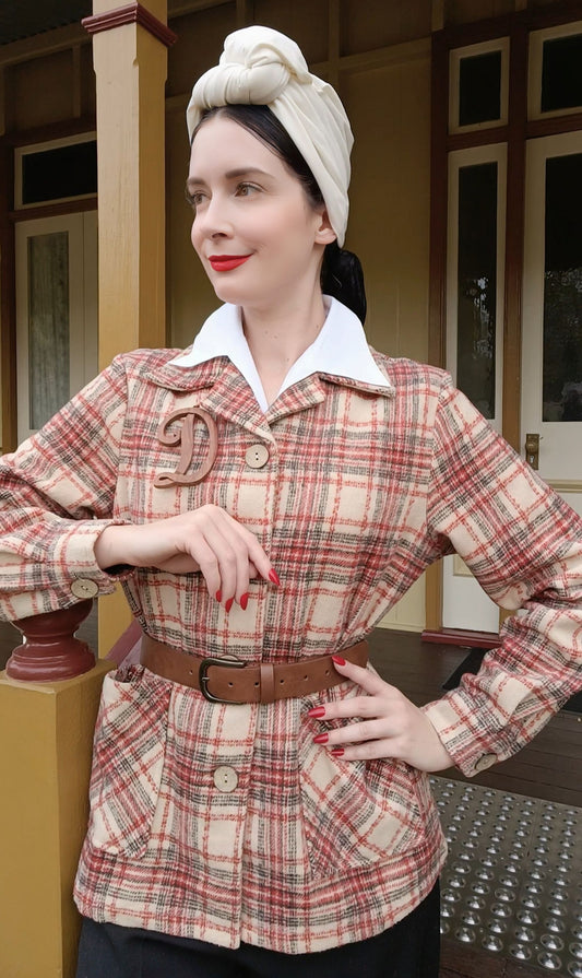 1940's Button Down Jacket-Red/Tan