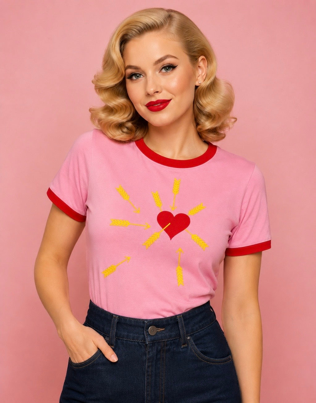 Carefree Pink/Red Ringer Tee