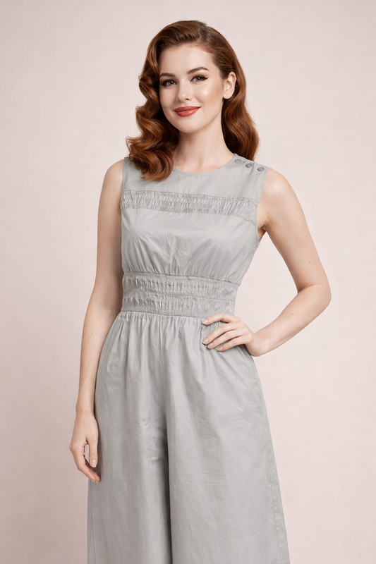 1930s Deco Beach Pyjama Jumpsuit- Stone Grey