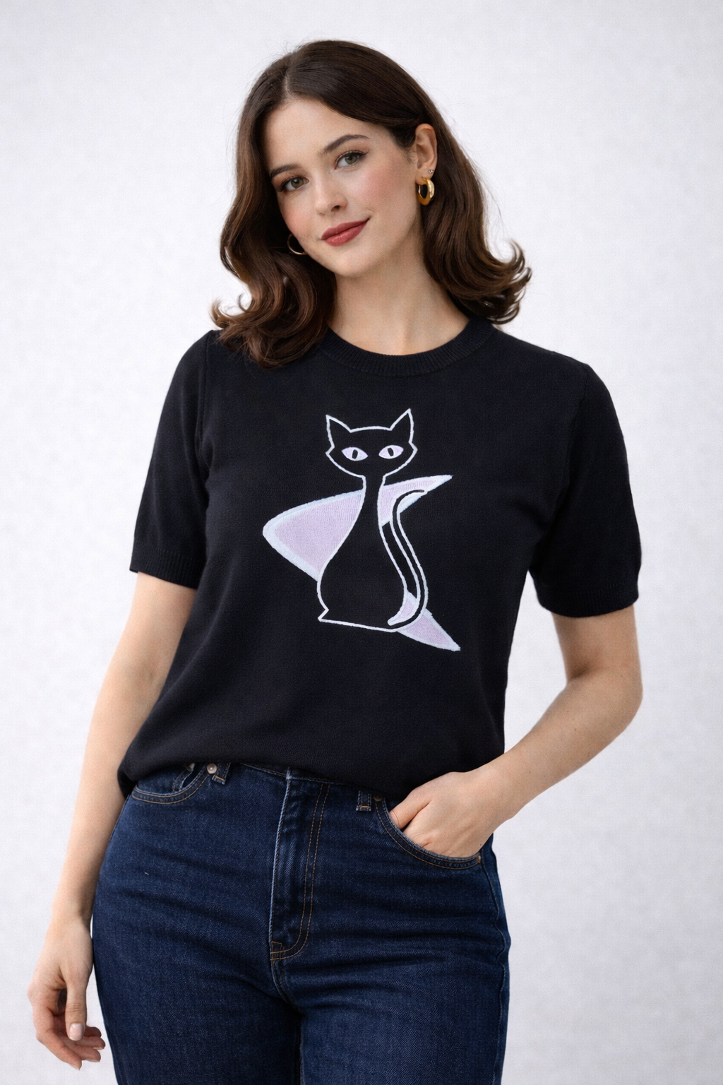 MCM Atomic Bettie Cat Boomerang Black Sweater
