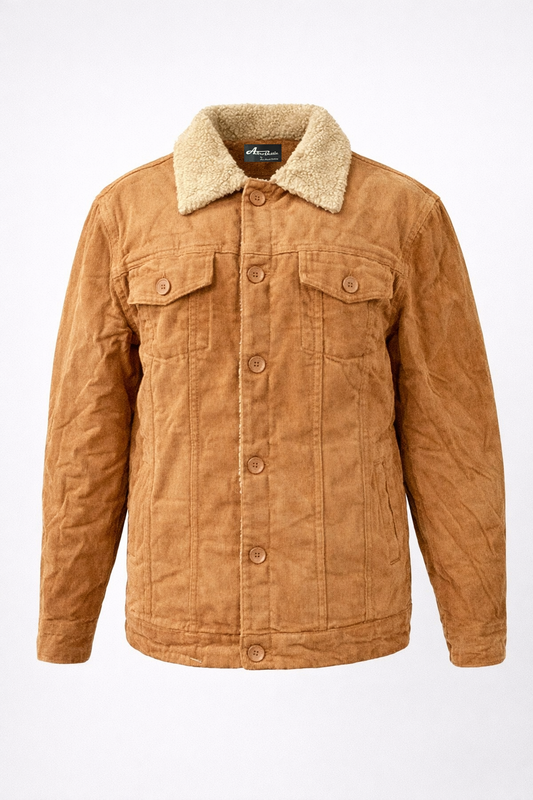 Fleece-Lined Corduroy Trucker Jacket - Brown