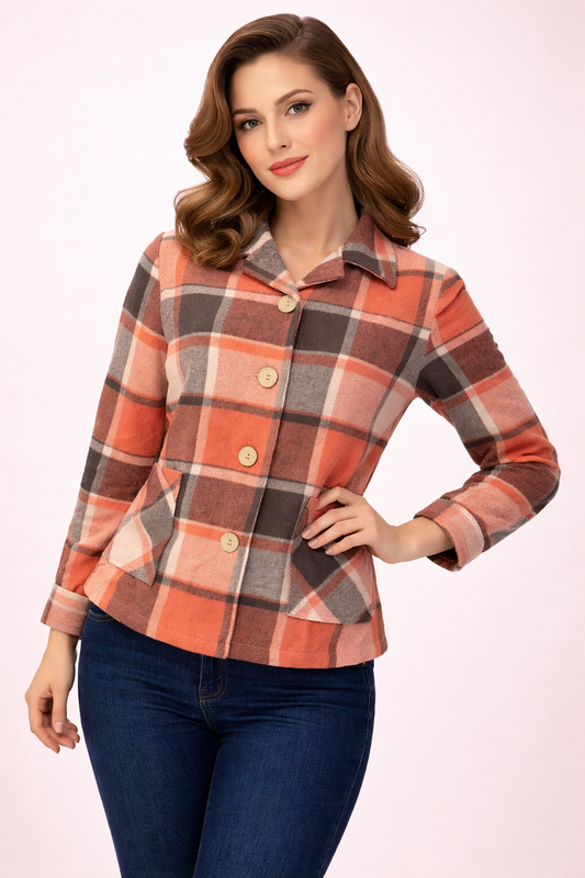 1940's Button Down Jacket-Orange/Tan